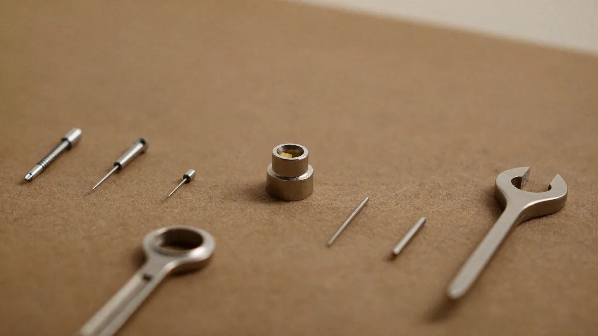Airbrush disassembled for inspection on a workbench